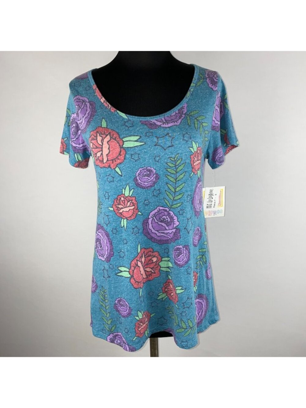 LuLaRoe Classic T Top Womens S Floral Speckled Patterned Poly Cotton Rayon NWT